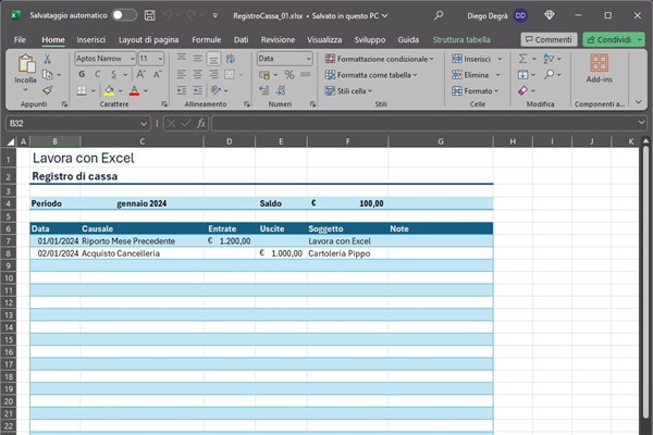 Lezione Gratis Excel - Registro di cassa